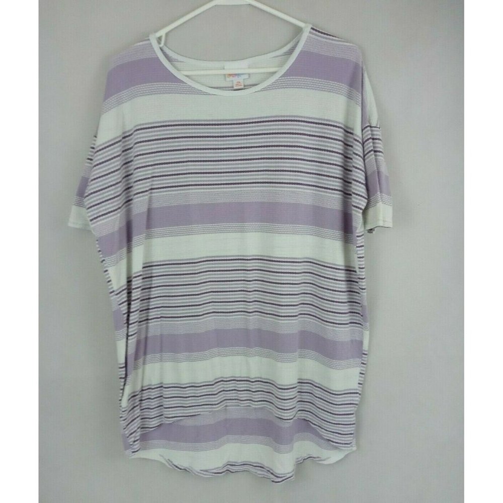 LuLaRoe Irma Tunic Purple & White Striped Textures Shirt Size XS - Picture 1 of 3